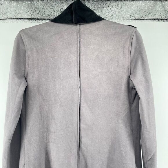 RAIN Women’s Grey Black Faux Suede Waterfall Drape Open Front Jacket Size Small - Picture 14 of 16